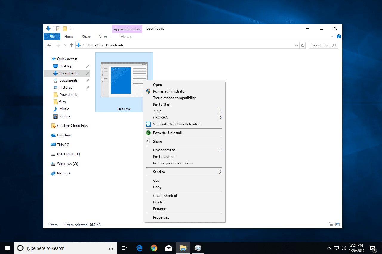 Možnost odstranění souboru Lsass.exe v Průzkumníku souborů Windows 10