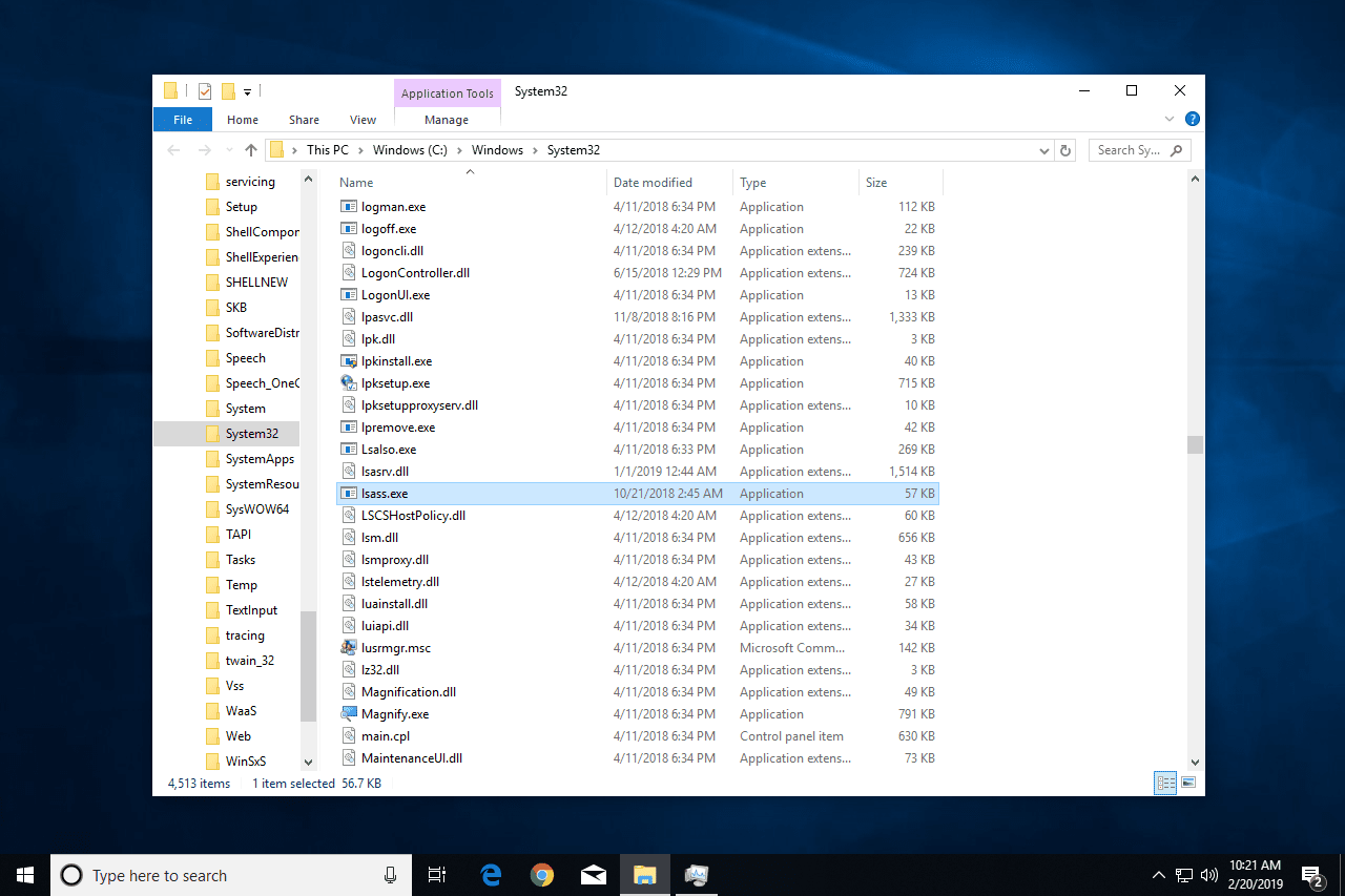 Umístění složky Lsass.exe Windows 10