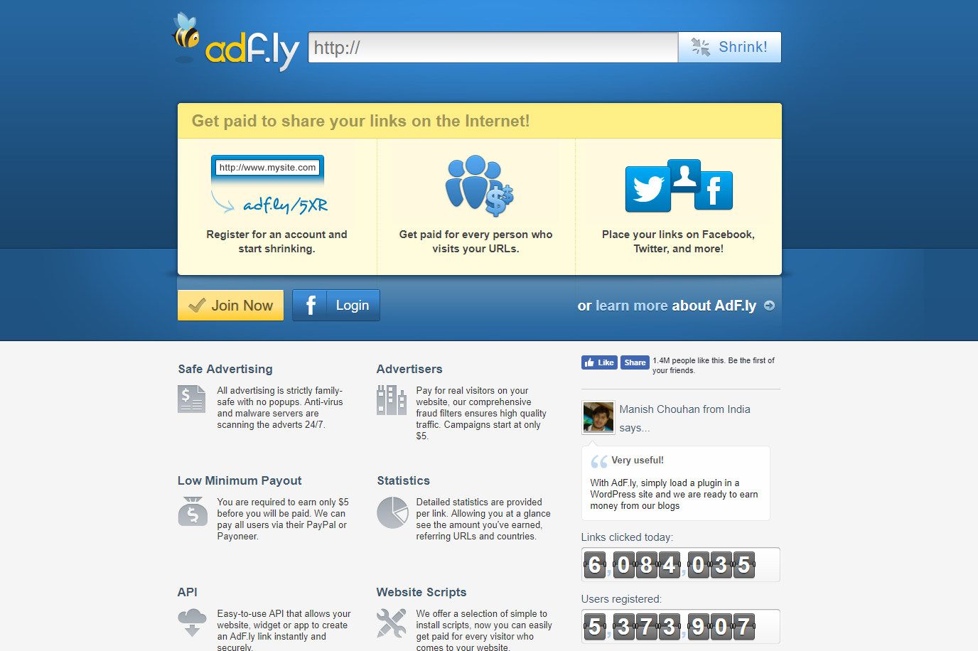Screenshot webové stránky Adf.ly