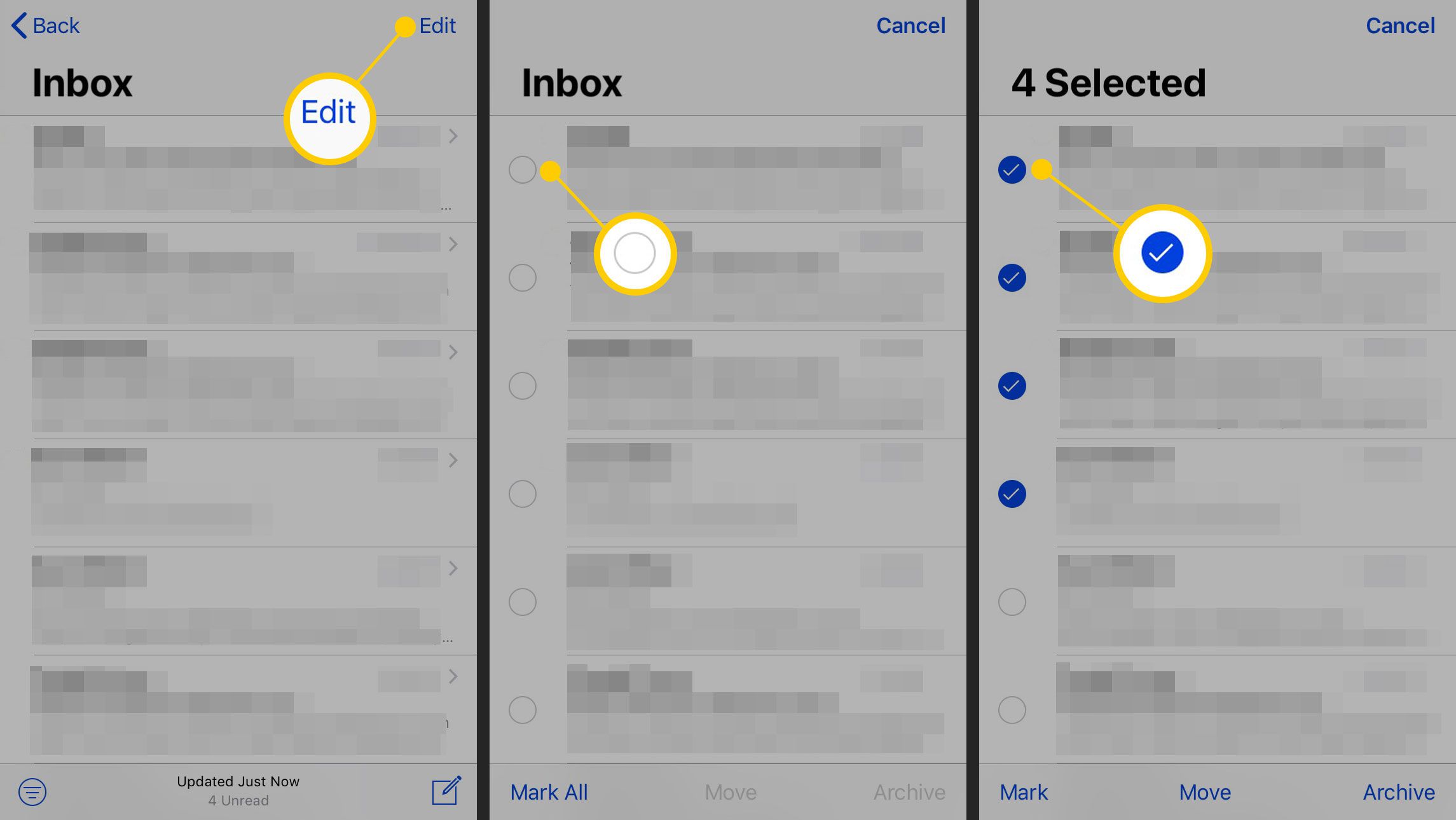 Výběr e-mailových zpráv na iPhone