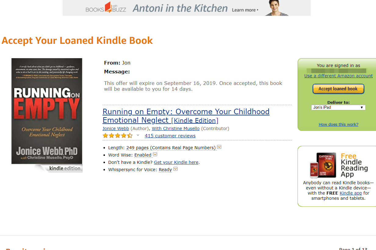 Přijměte svou zapůjčenou stránku knihy Kindle na Amazonu