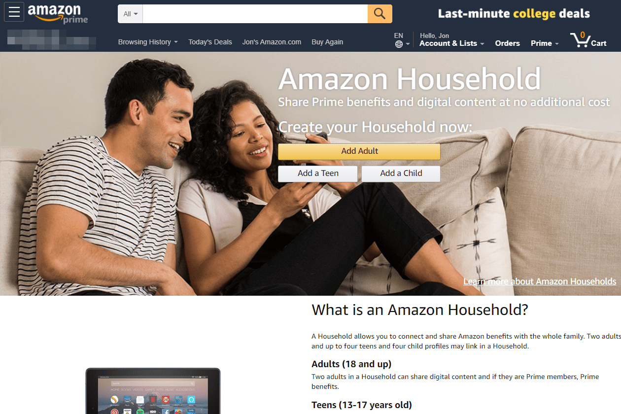 Tlačítko Amazon pro domácnost přidat dospělé