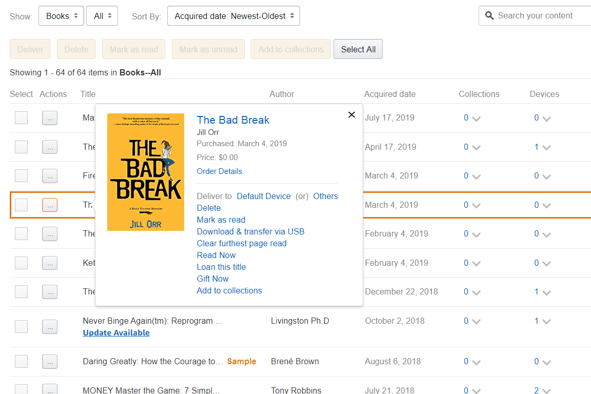 Kniha Bad Break půjčila tuto možnost titulu na Amazonu
