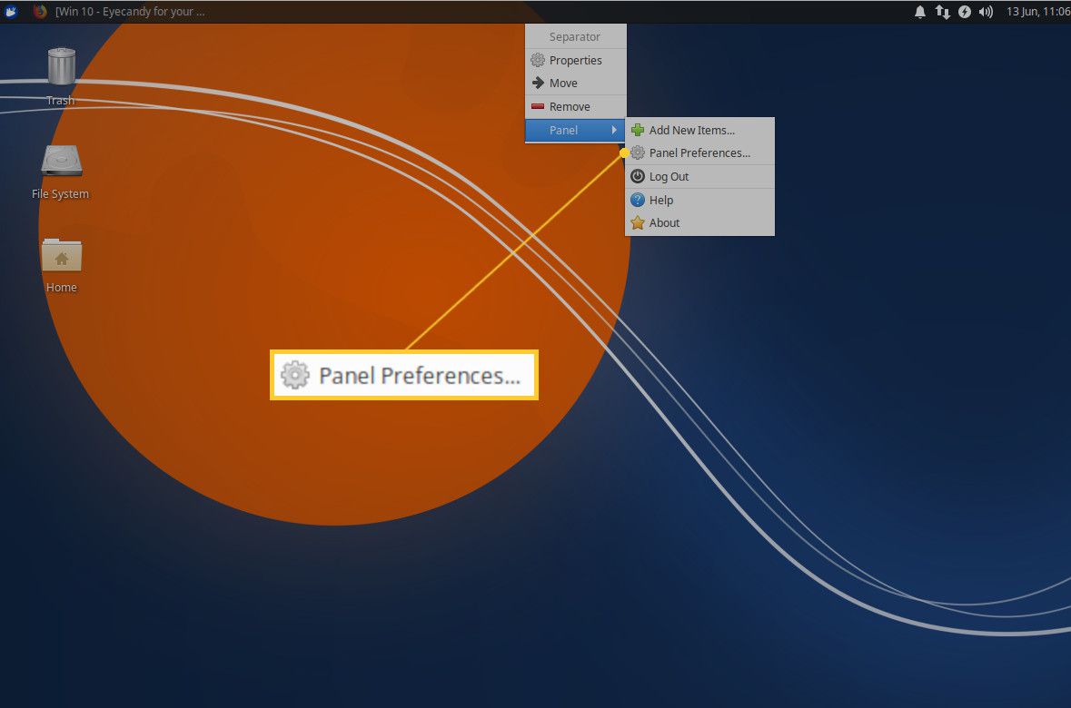 Snímek obrazovky položky Předvolby panelu.