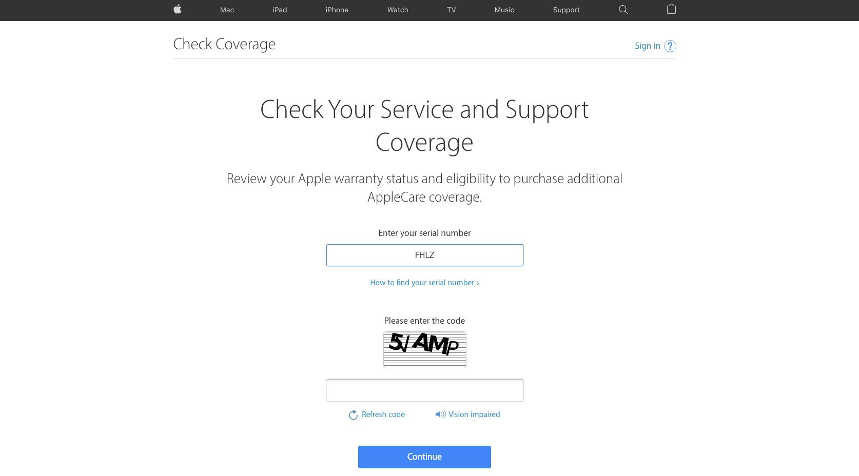 Portál Apple Check Coverage