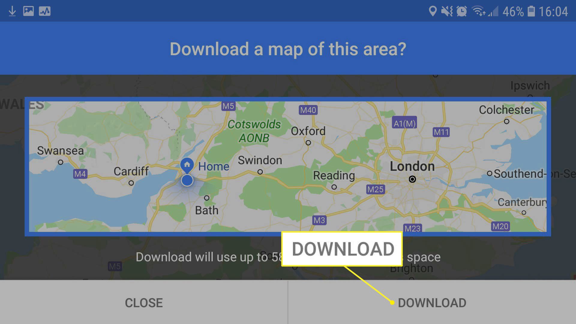 Aplikace Mapy Google zobrazující výběr mapy
