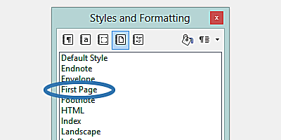 Snímek obrazovky pole Styly a formátování LibreOffice.