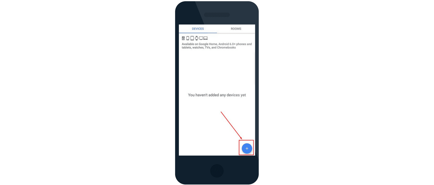 Otevření aplikace Google Assistant se znaménkem plus pro přidání nových chytrých zařízení.
