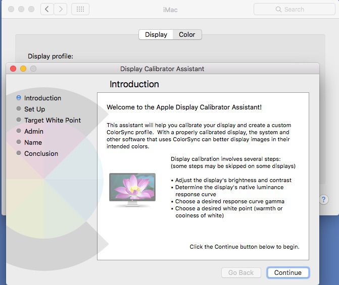 Výběrem možnosti Kalibrovat spustíte nástroj Display Calibrator Assistant