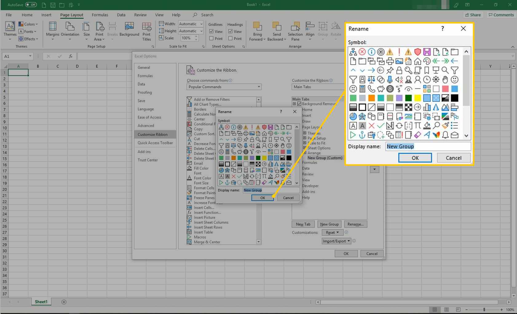 Přejmenovat dialog v aplikaci Excel