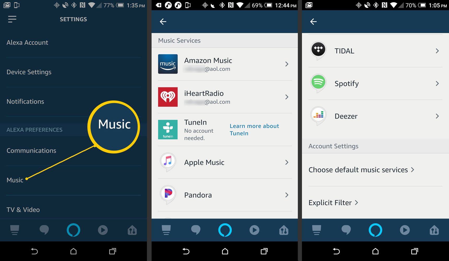 Alexa App Music Services