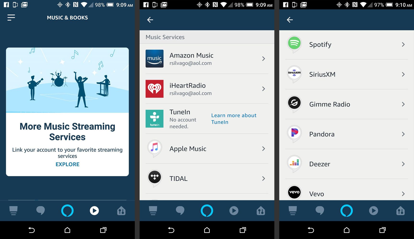 Alexa Smartphone App - všechny hudební služby