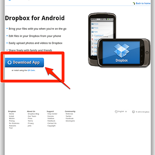 Snímek obrazovky instalace Dropboxu na Kindle