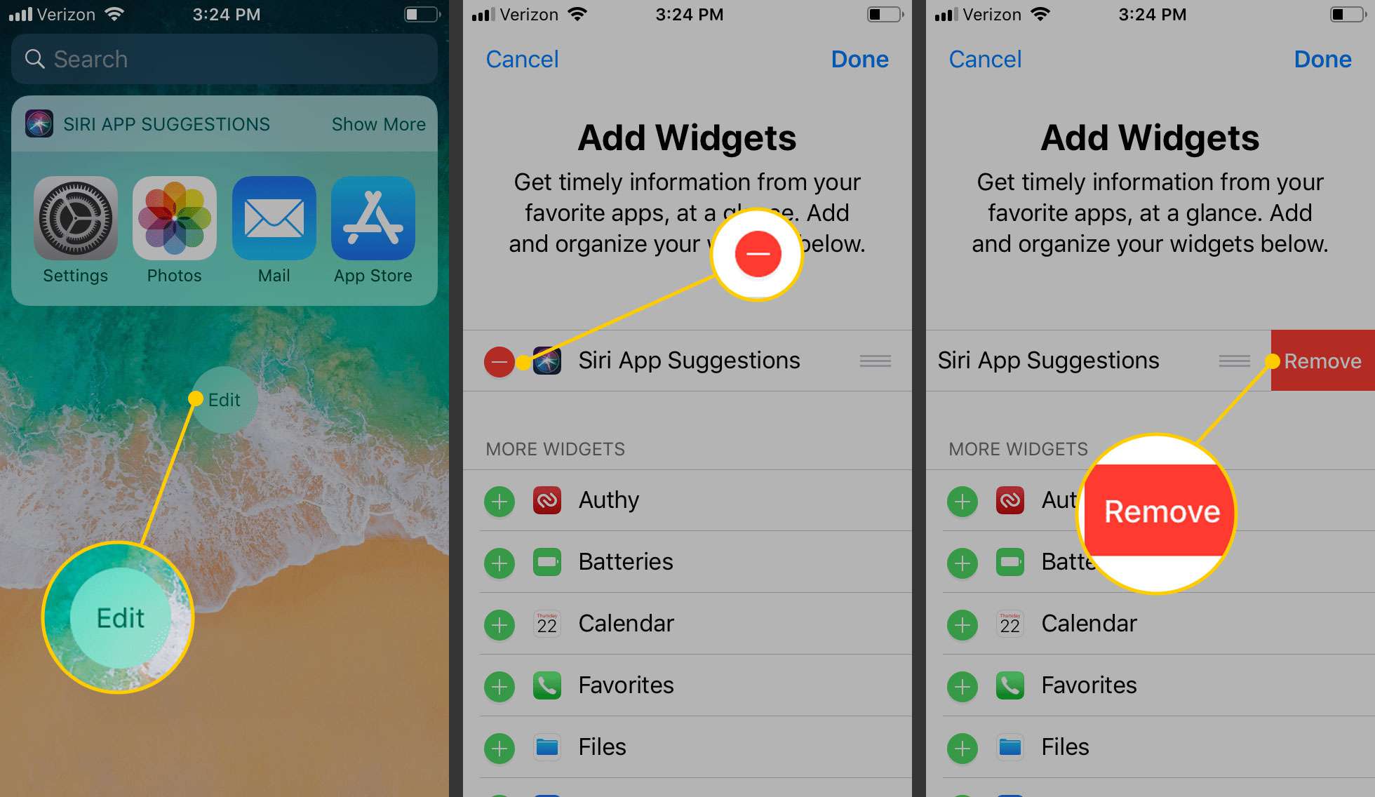 Odebrání widgetů na iOS
