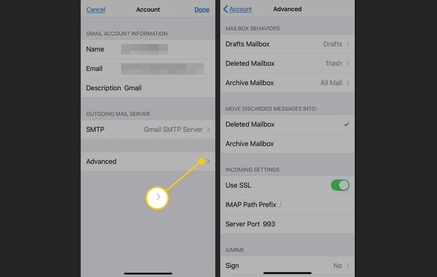 Pokročilá nastavení poštovního účtu v iOS