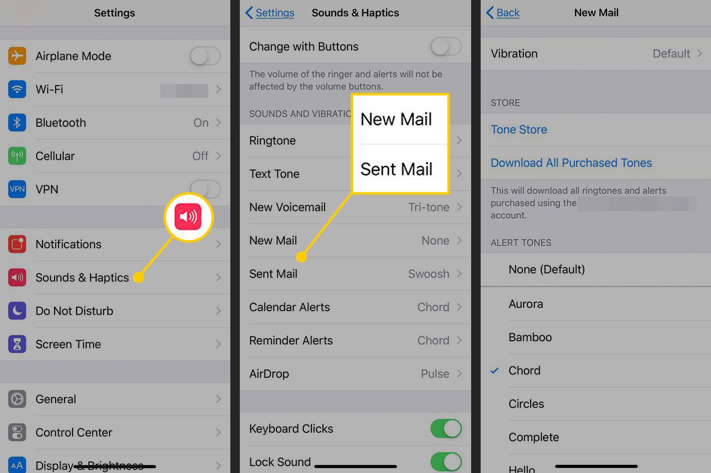 Nastavení zvuku pro Mail v iOS