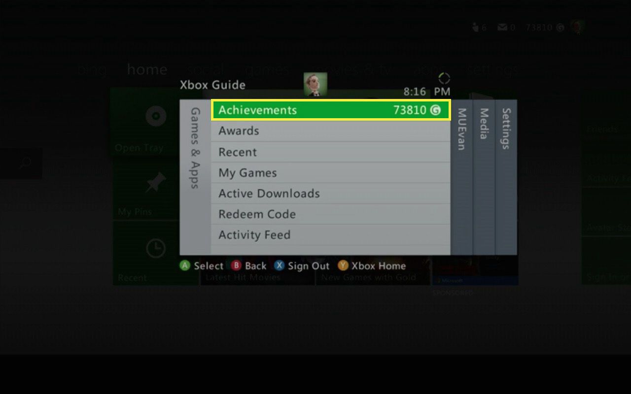 Karta Hry a aplikace na Xboxu 360.