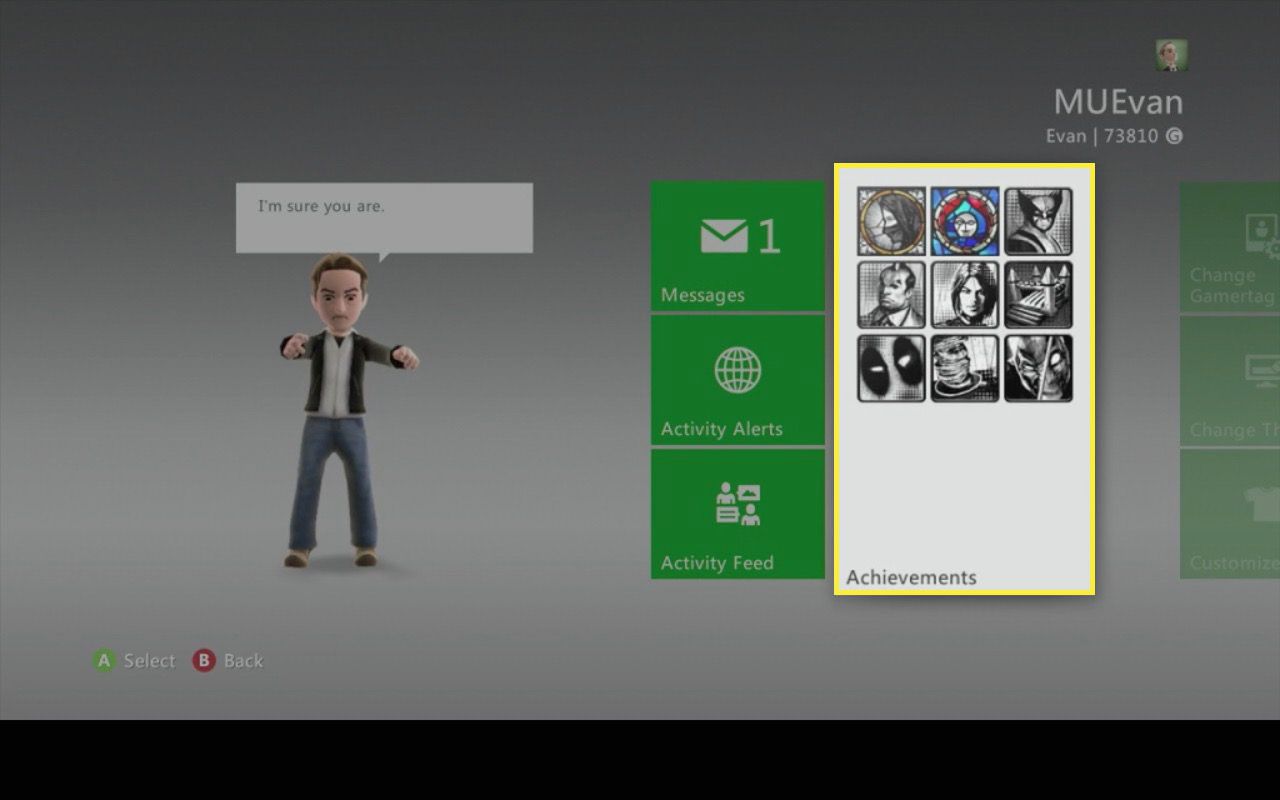 Profil hráče na Xboxu 360.