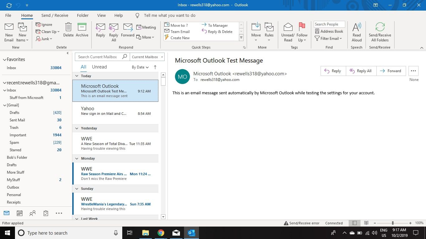 Otevřete e -mailový účet, který obsahuje e -maily, které chcete migrovat do Gmailu v aplikaci Outlook.