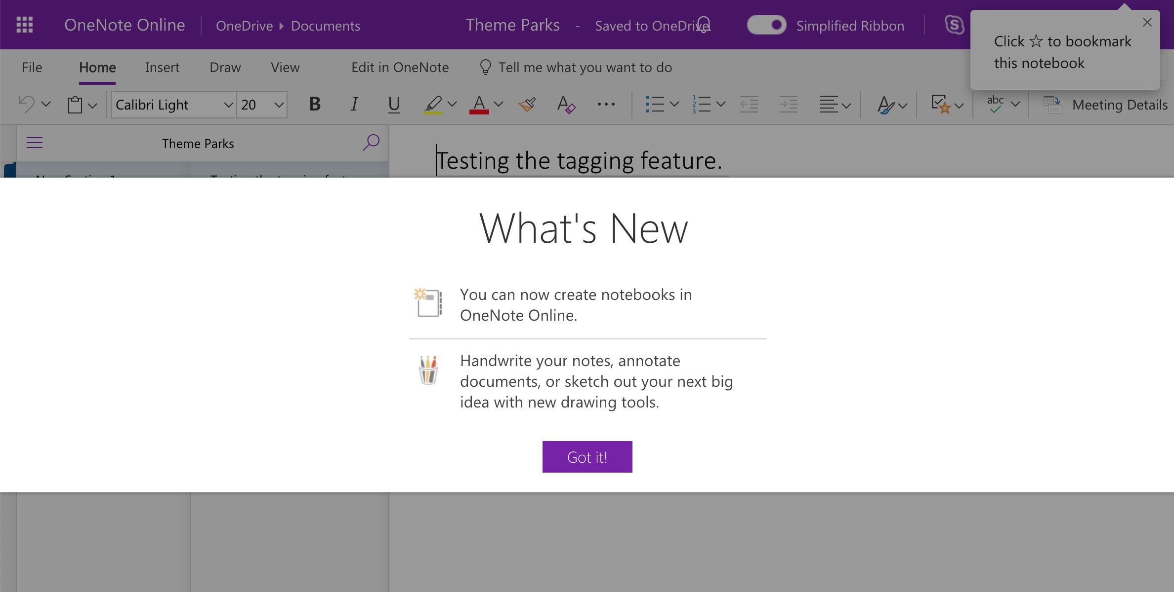 OneNote Online v Chromu přes macOS