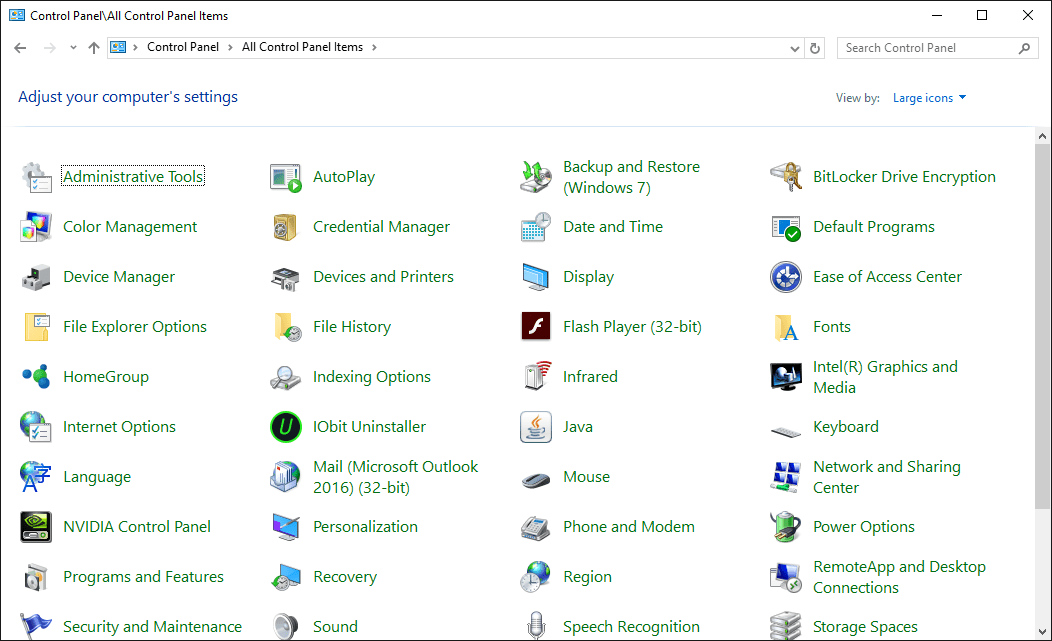 Ovládací panel Windows 10