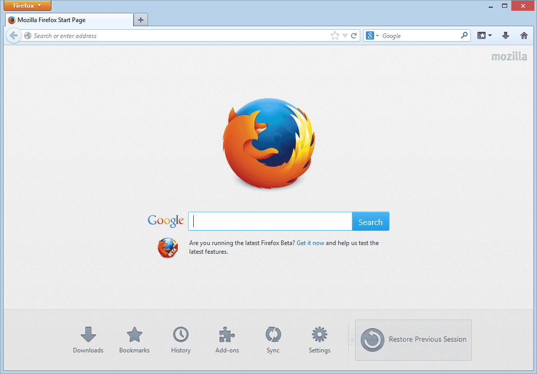 Úvodní stránka Firefoxu
