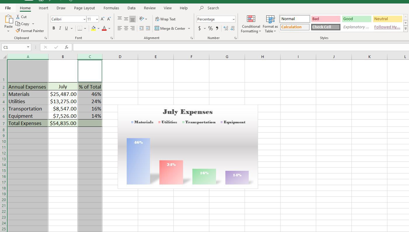 Screenshot vybraných sloupců v aplikaci Excel