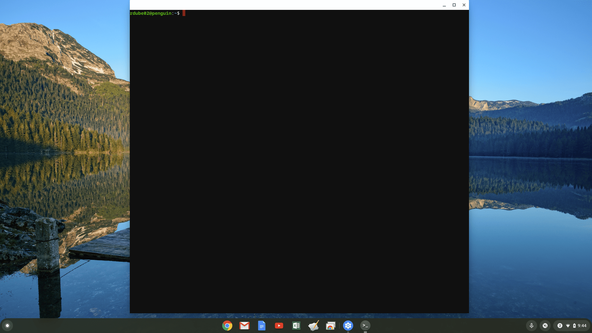 Screenshot terminálu Linux na Chromebooku