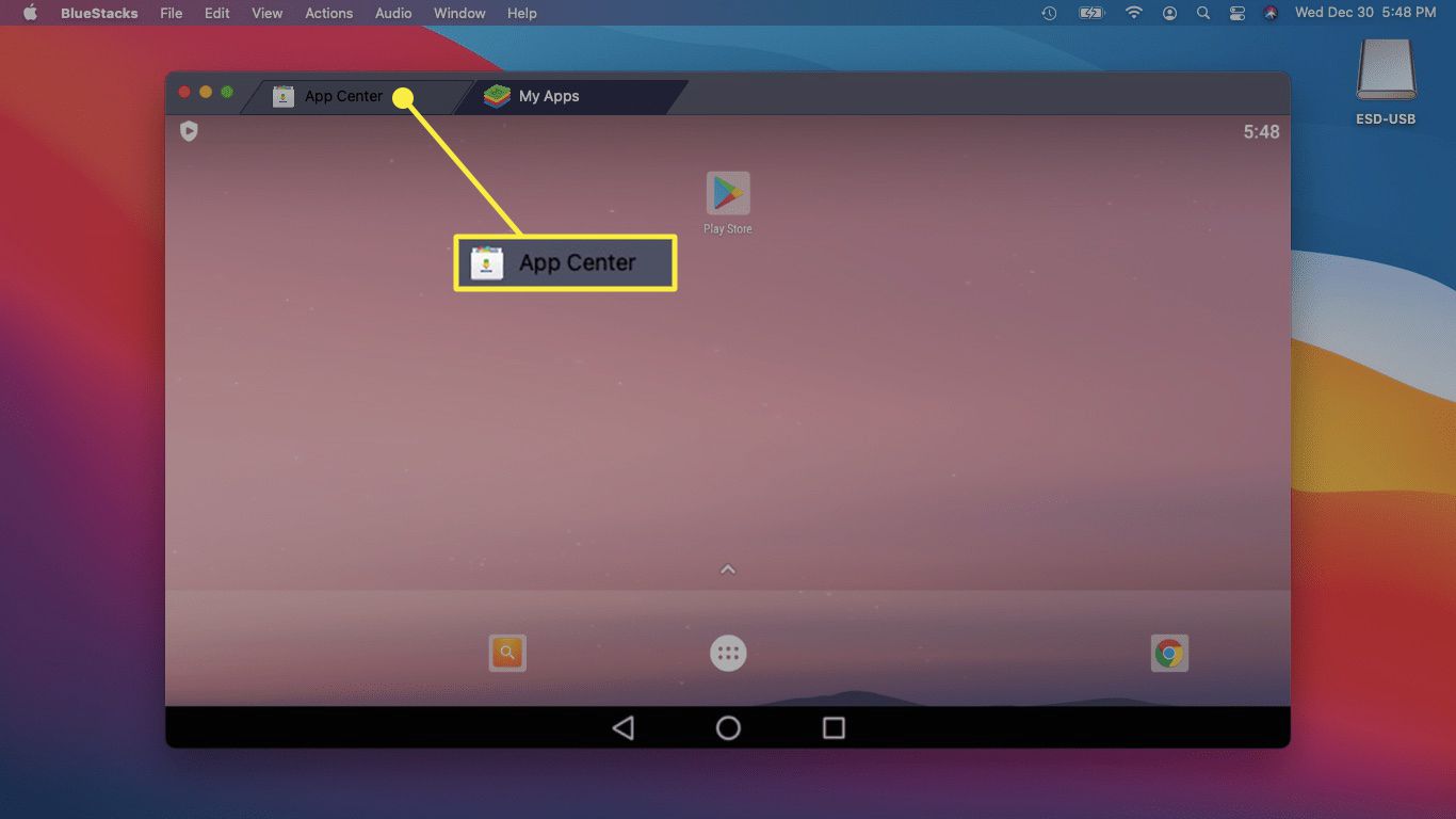 Emulovaná plocha Android v BlueStacks pro Mac.