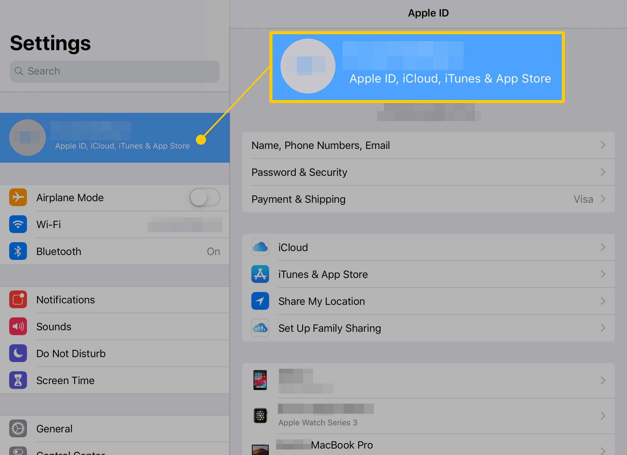 Apple ID v Nastavení na iPadu