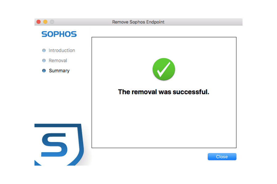 Úspěšná odinstalace Sophos