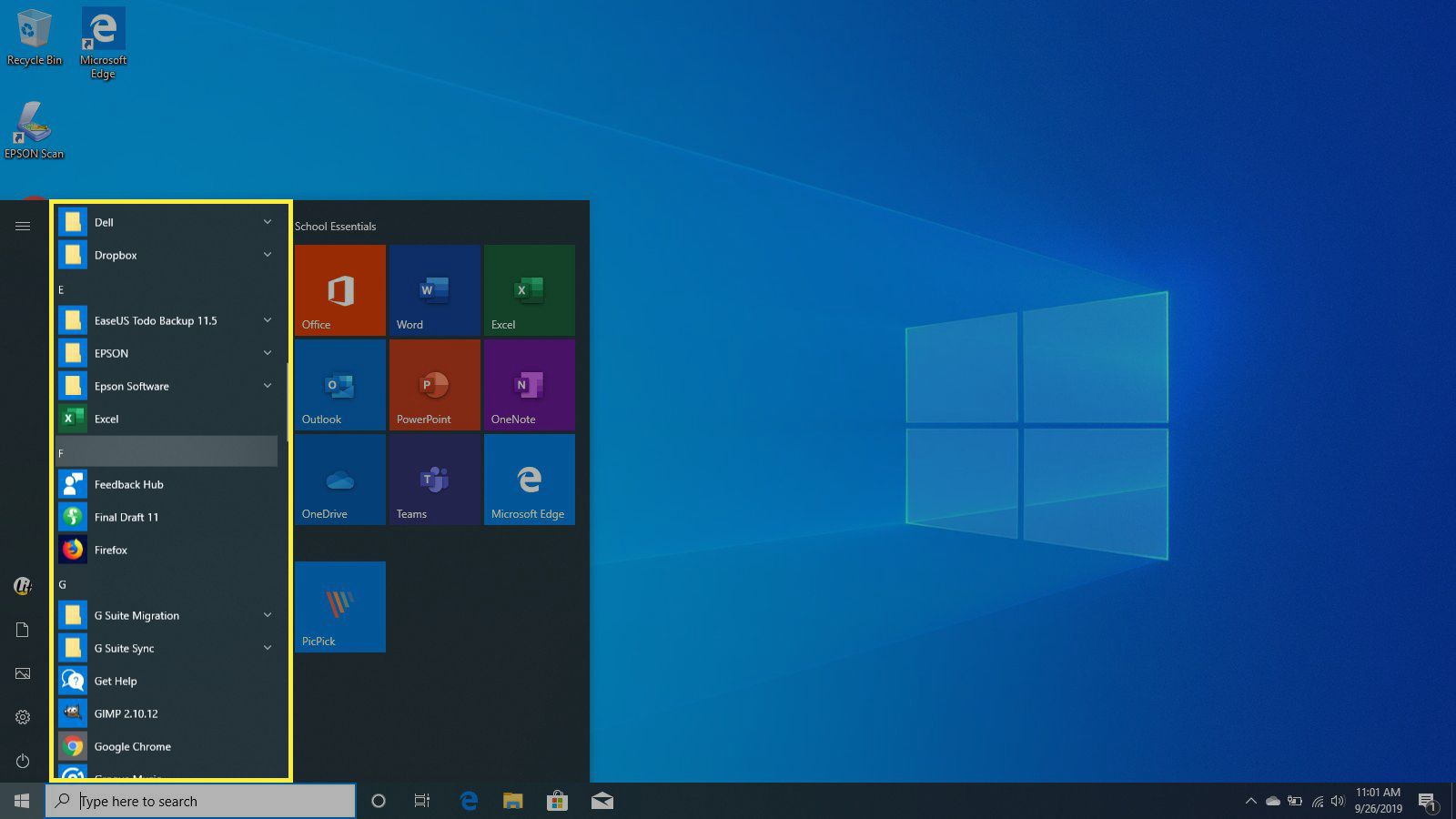 Seznam aplikací ve Windows 10