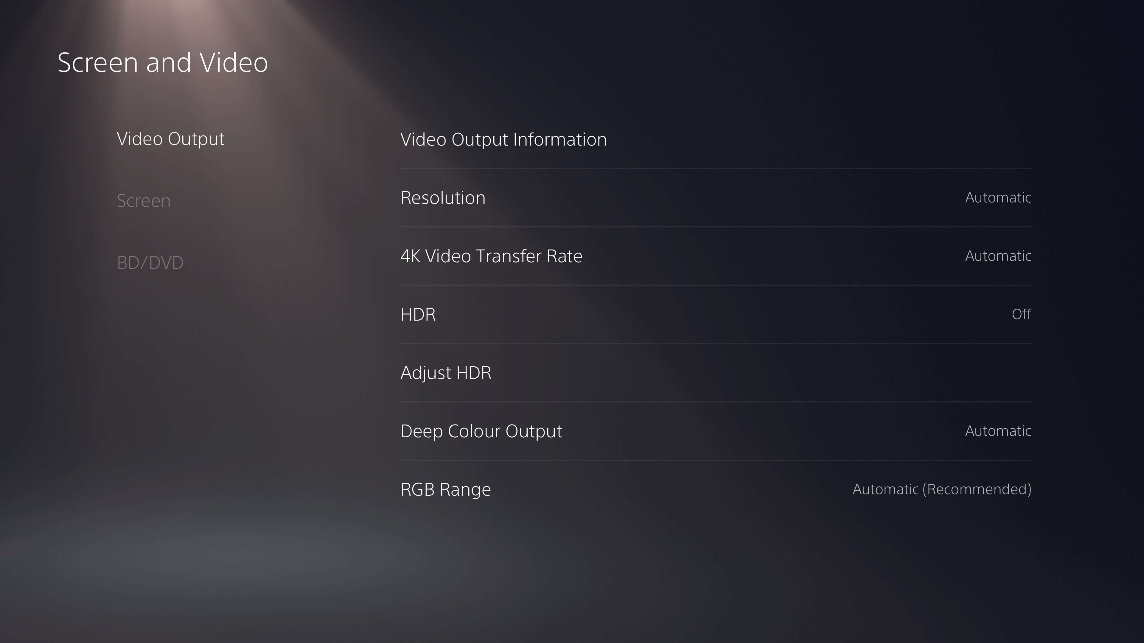Možnosti obrazovky a videa v nabídce nastavení systému PS5