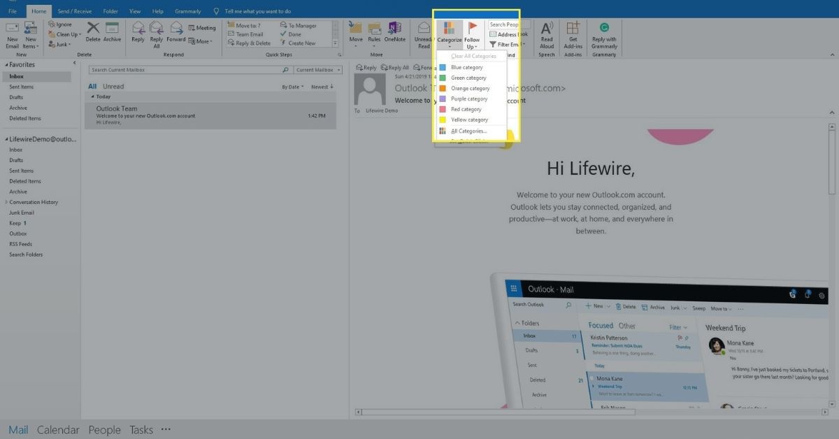 Kategorie v Outlooku