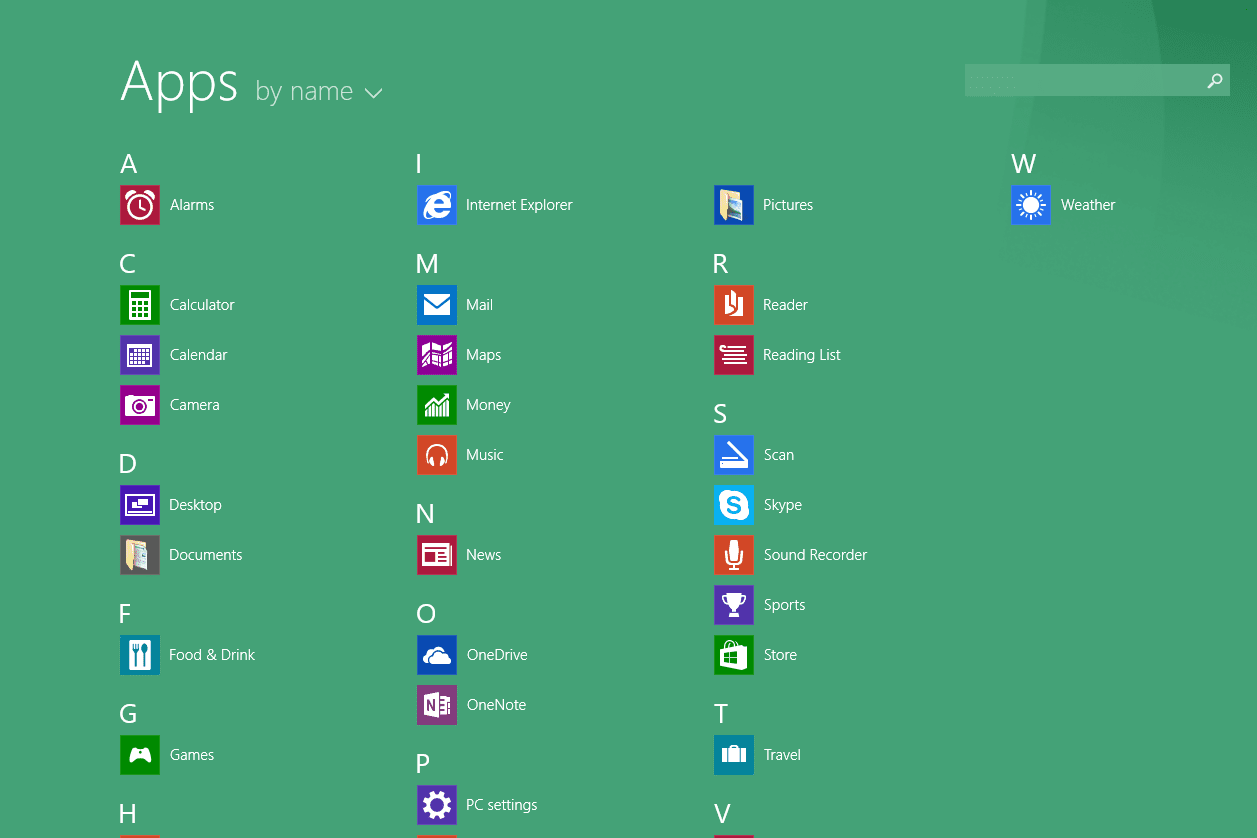 Obrazovka Windows 8 Apps