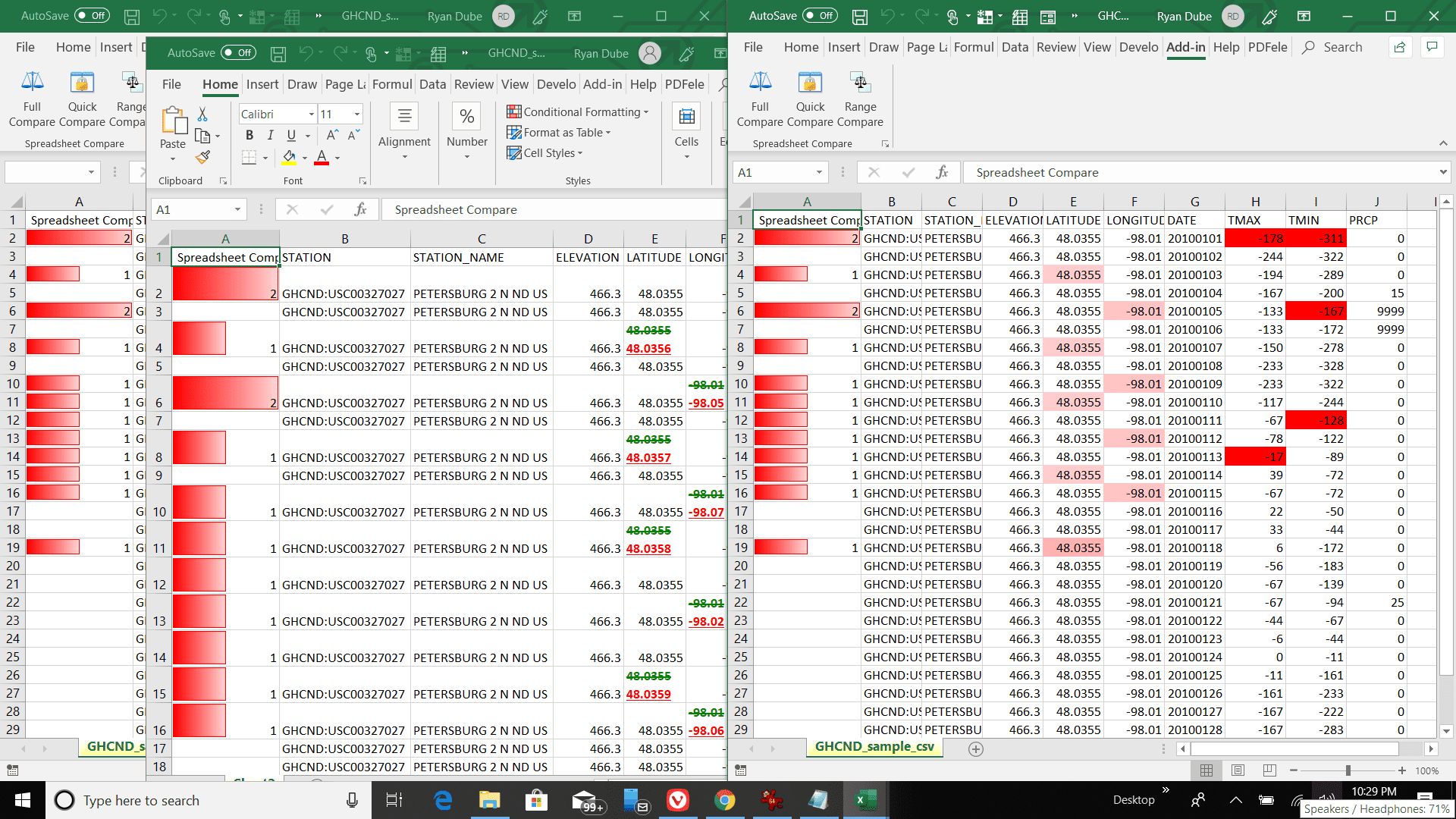 Screenshot sestavy porovnání listu aplikace Excel