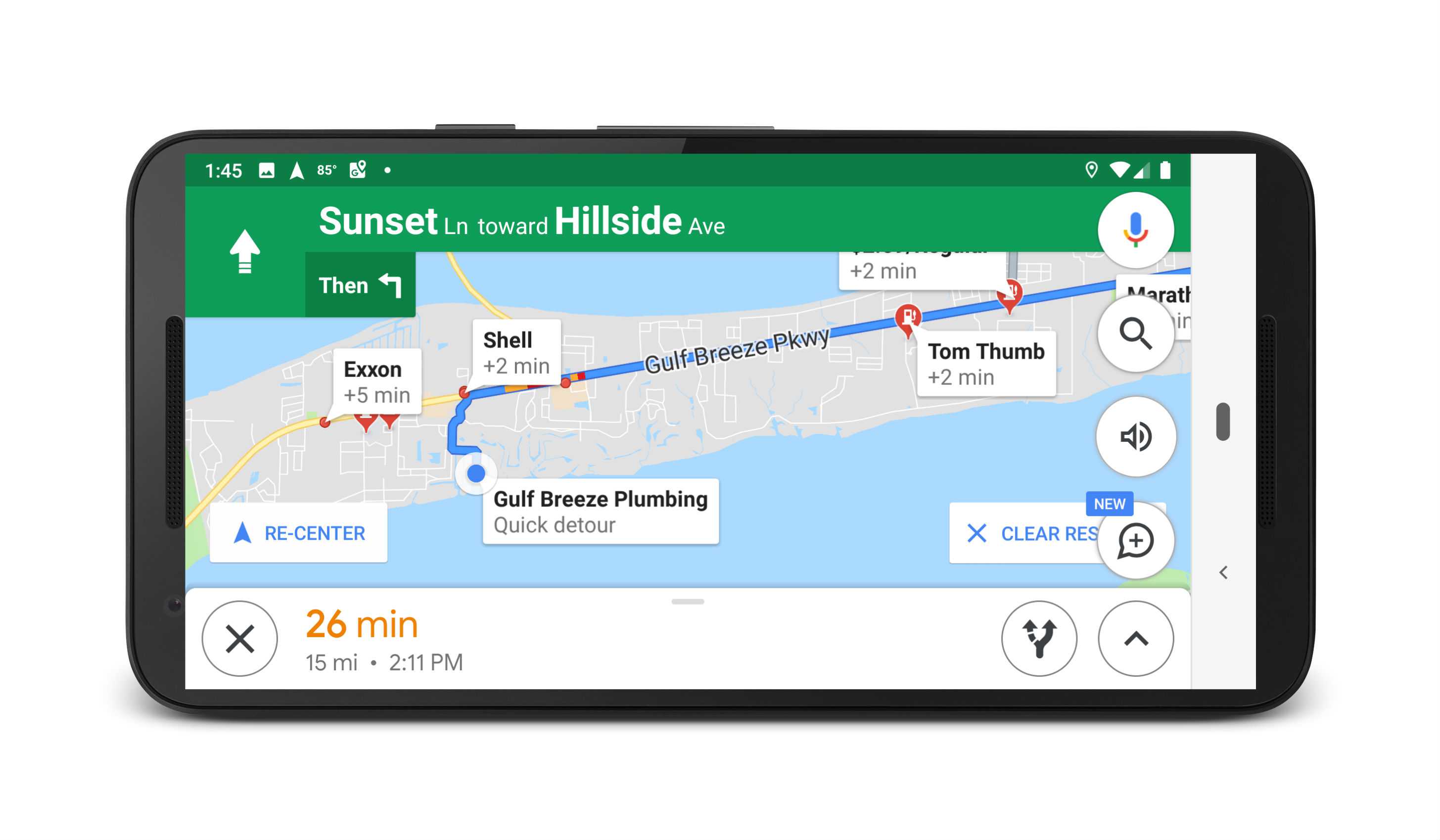 Asistent Google zobrazující čerpací stanice v Mapách Google