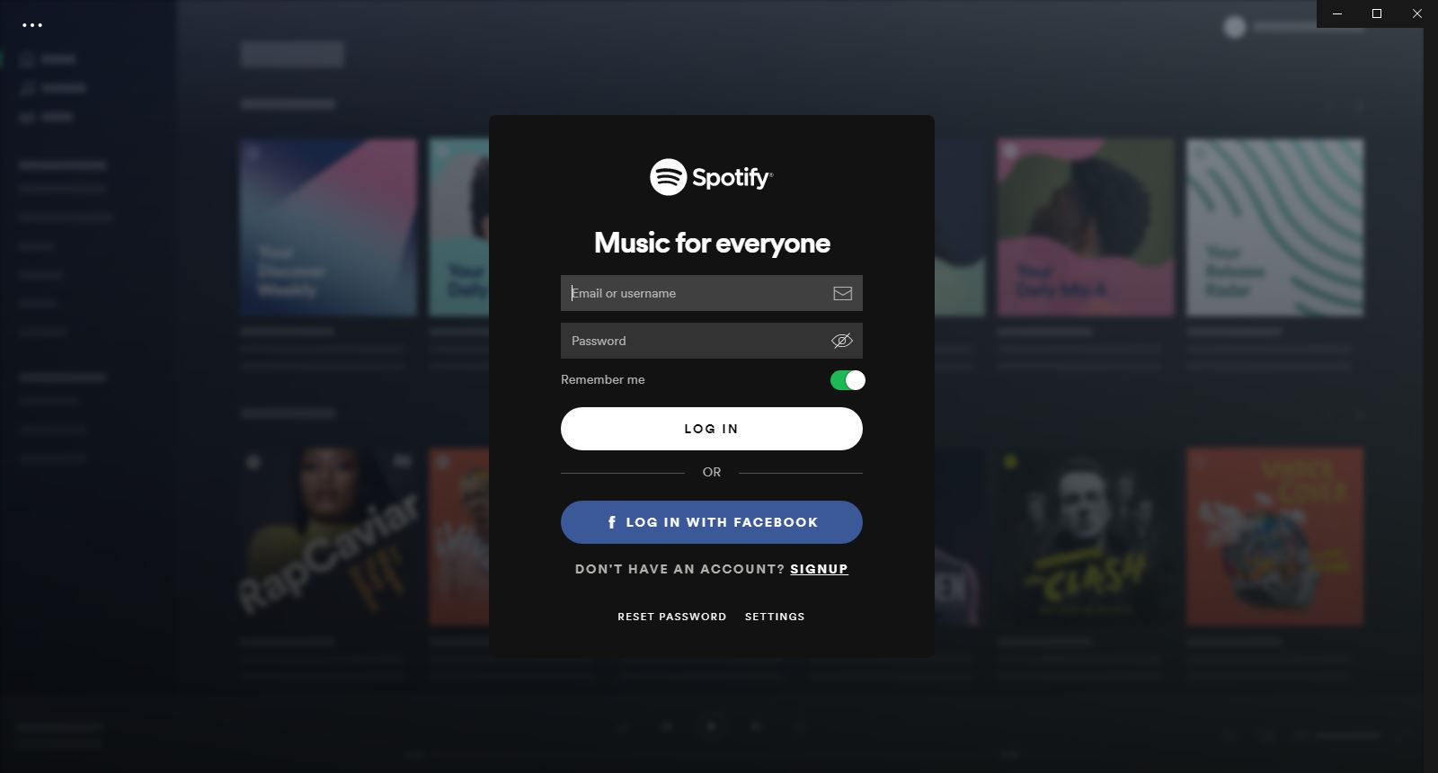 Screenshot z přihlašovací stránky Spotify