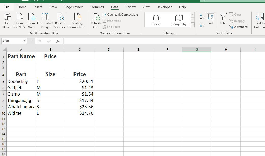 Seřazená data v listu aplikace Excel