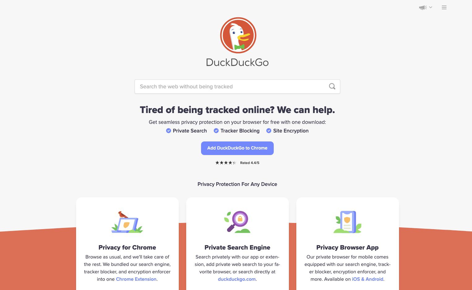 Otevřete vyhledávač DuckDuckGo ve webovém prohlížeči.