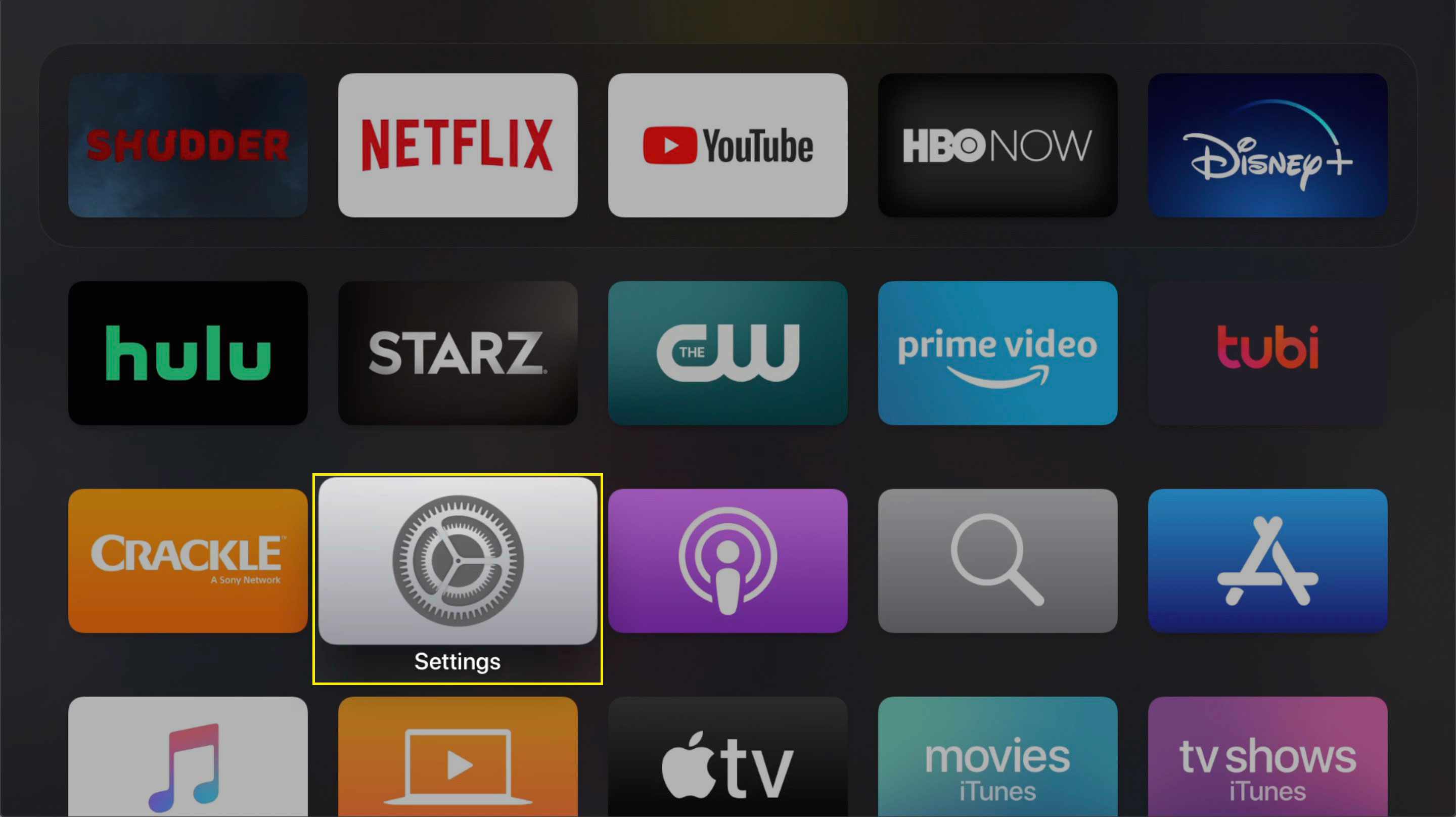 Aplikace Nastavení na Apple TV