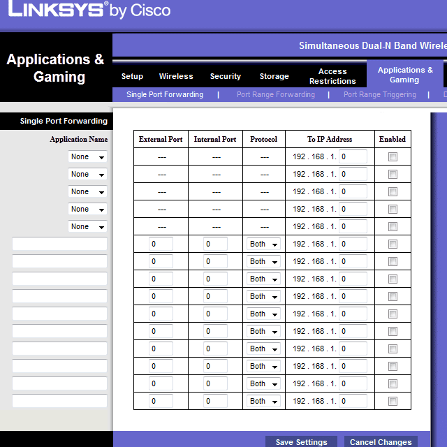 Nastavení přesměrování portů na zařízení Linksys WRT610N