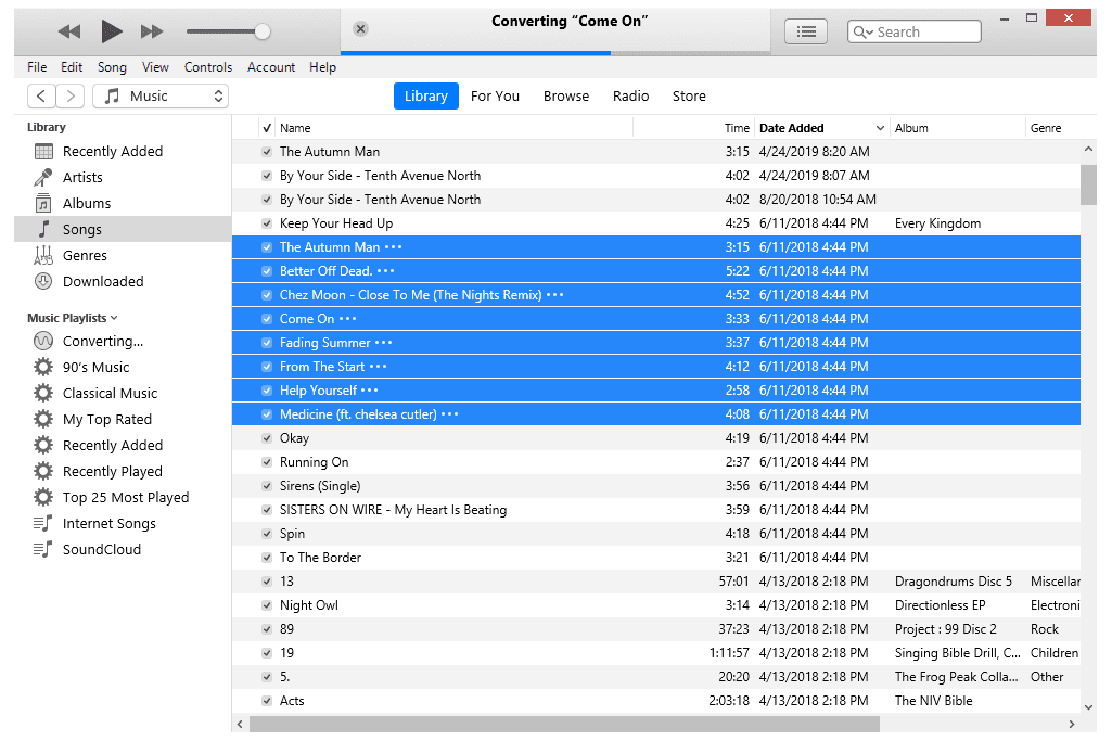 Proces převodu hudby z iTunes v systému Windows 8