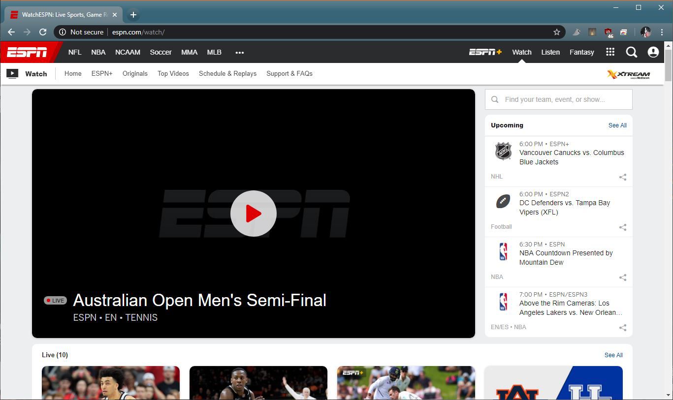 Snímek obrazovky ESPN.