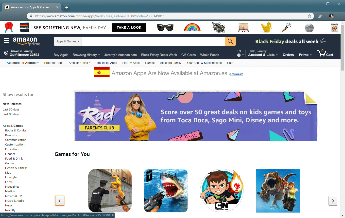Screenshot z obchodu s aplikacemi Amazon.
