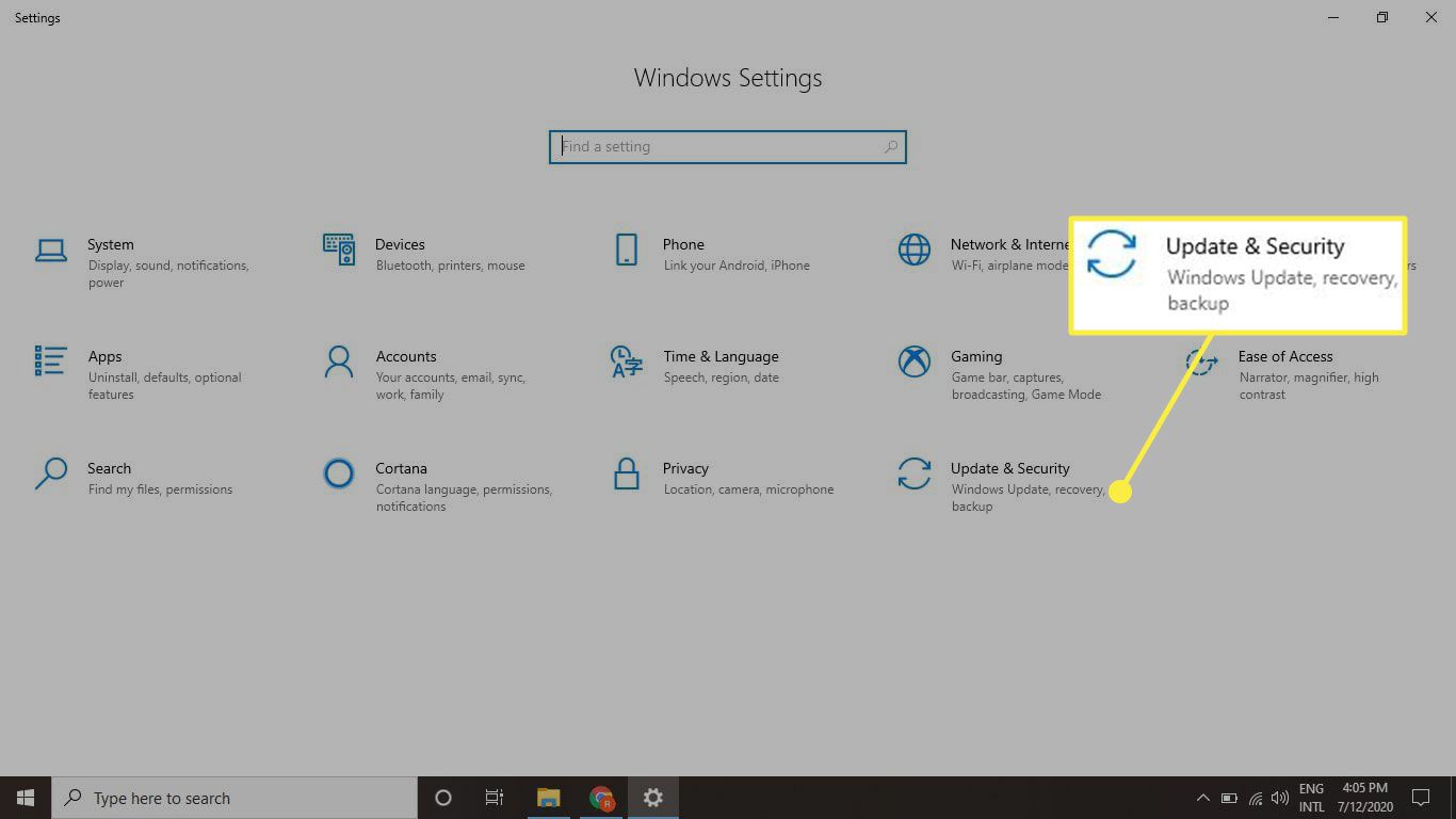 Aktualizace a zabezpečení v nastavení systému Windows