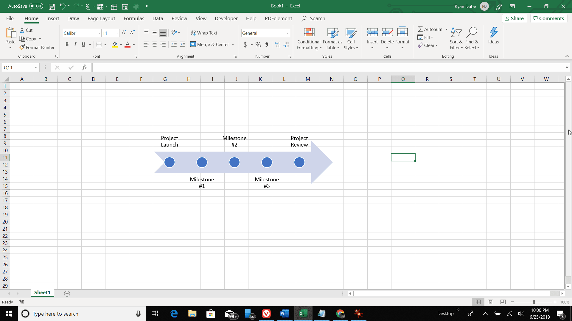 Screenshot časové osy aplikace Excel v listu aplikace Excel