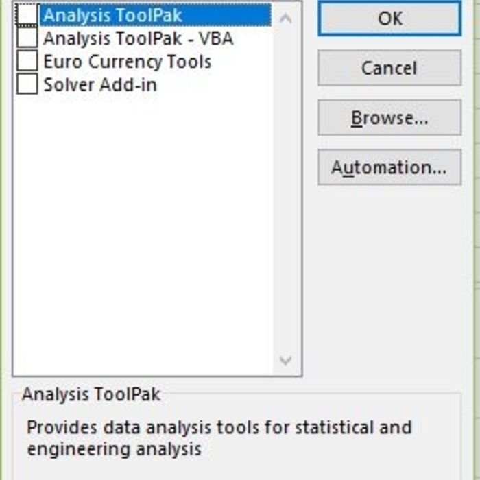 Nástroj Excel Analysis ToolPak