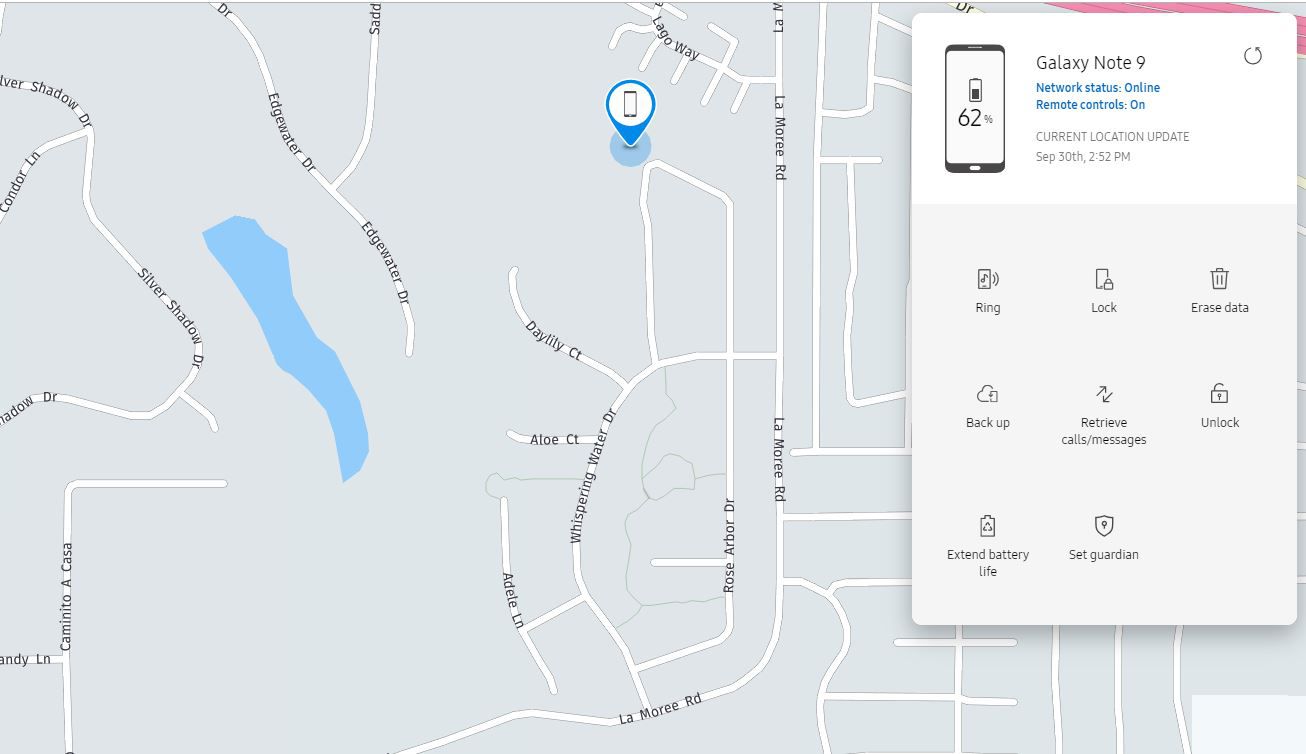 Samsung Find My Mobile mapa