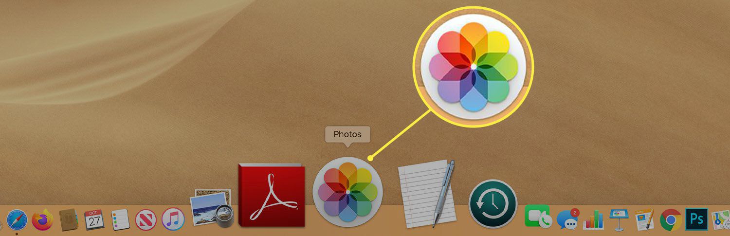 Ikona aplikace Fotky v doku Mac